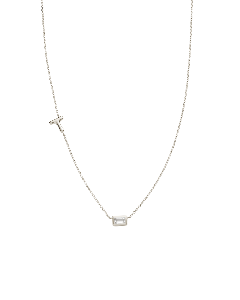 INITIAL BAGUETTE NECKLACE (STERLING SILVER)