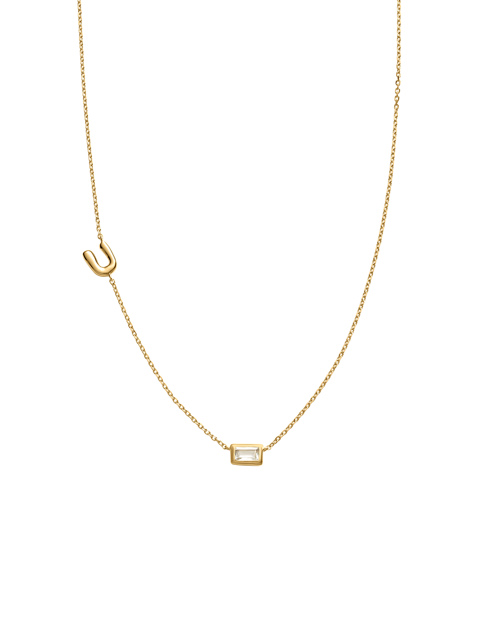 INITIAL BAGUETTE NECKLACE (18K GOLD VERMEIL)
