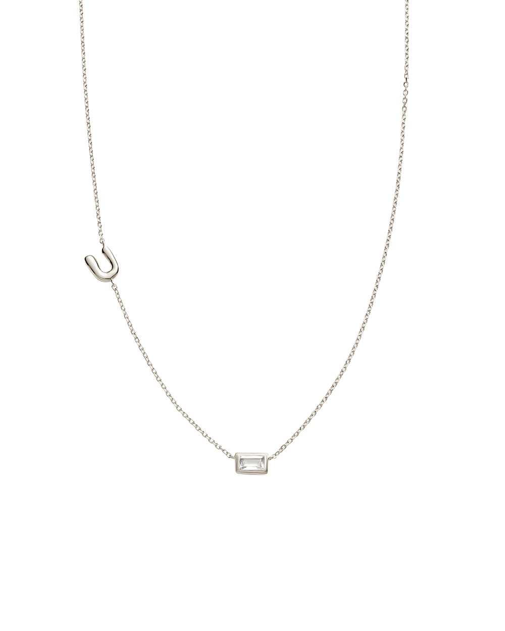 INITIAL BAGUETTE NECKLACE (STERLING SILVER)