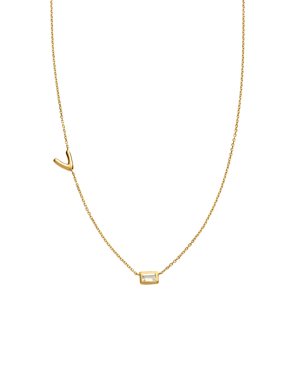 INITIAL BAGUETTE NECKLACE (18K GOLD VERMEIL)