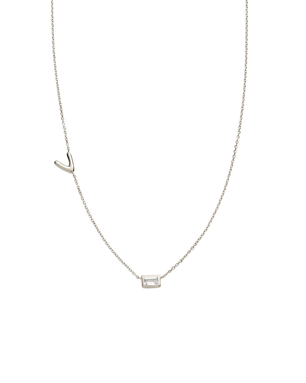 INITIAL BAGUETTE NECKLACE (STERLING SILVER)