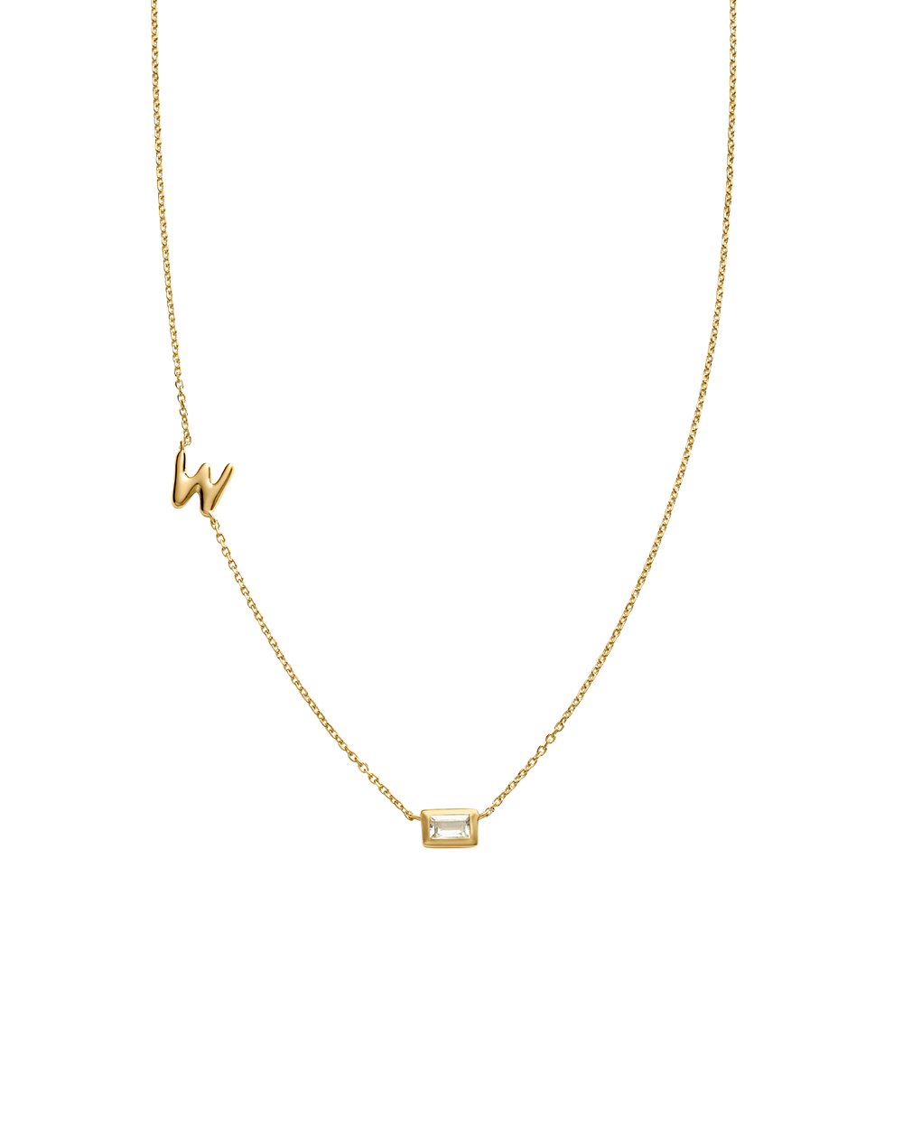 INITIAL BAGUETTE NECKLACE (18K GOLD VERMEIL)