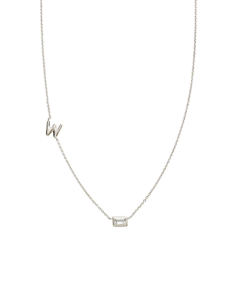 INITIAL BAGUETTE NECKLACE (STERLING SILVER)