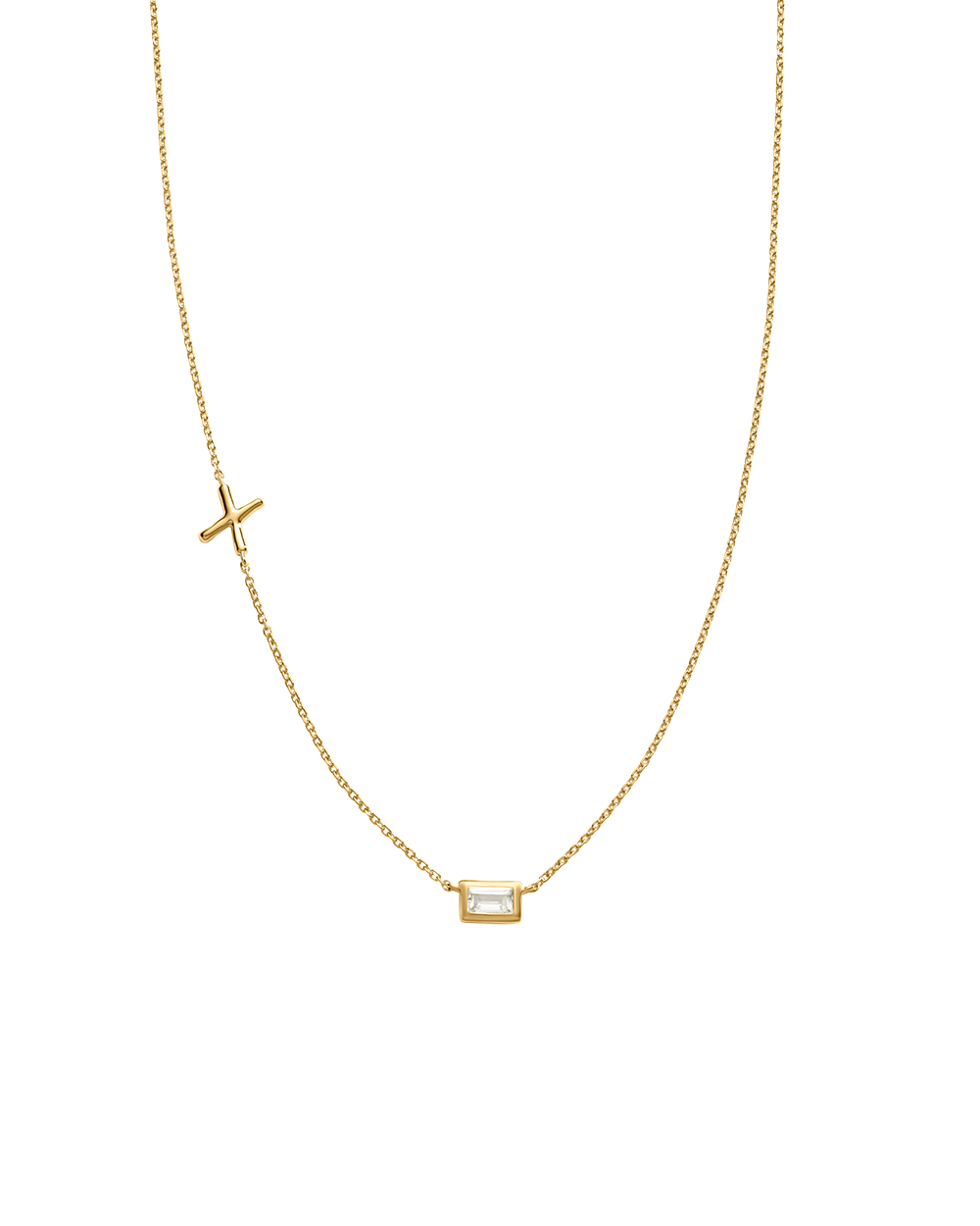 INITIAL BAGUETTE NECKLACE (18K GOLD VERMEIL)