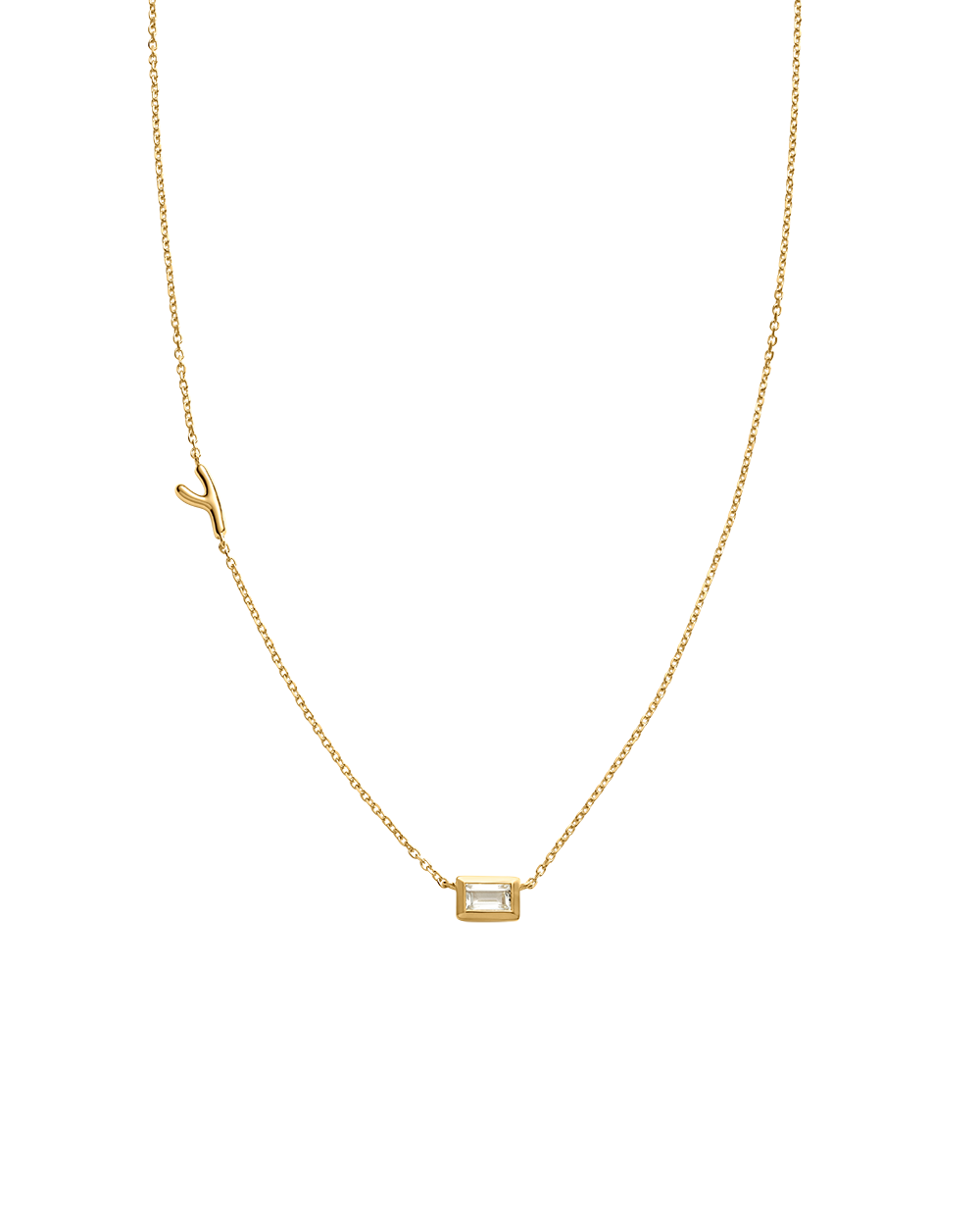 INITIAL BAGUETTE NECKLACE (18K GOLD VERMEIL)
