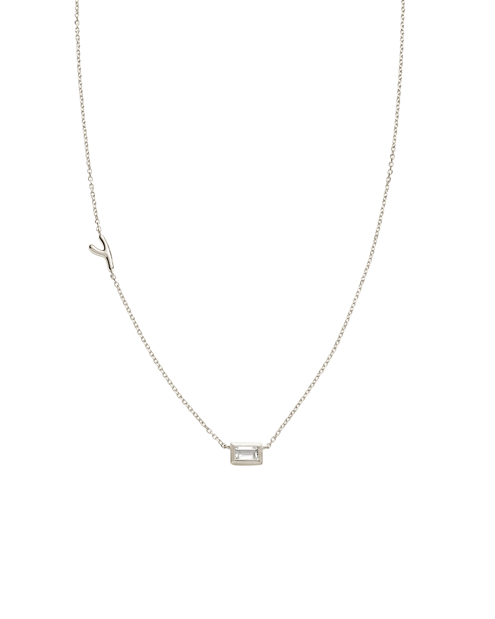 INITIAL BAGUETTE NECKLACE (STERLING SILVER)