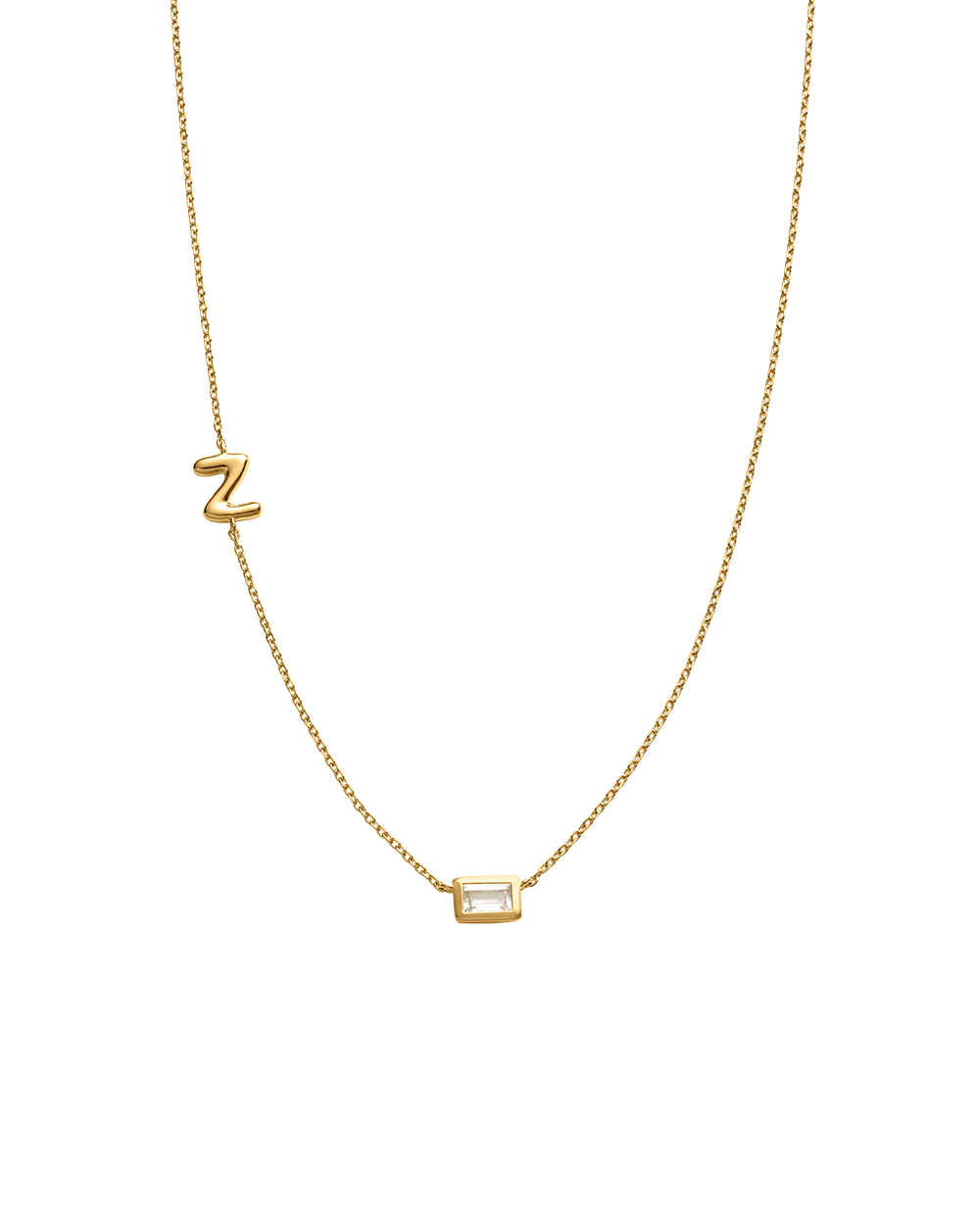 INITIAL BAGUETTE NECKLACE (18K GOLD VERMEIL)
