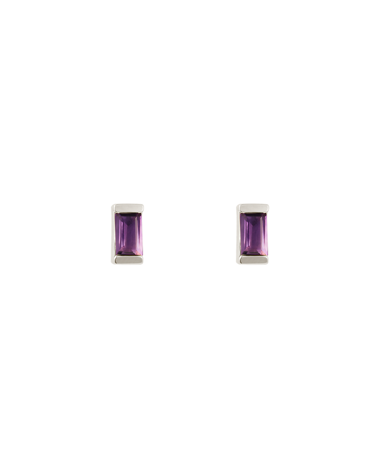 BAGUETTE BIRTHSTONE STUDS (STERLING SILVER) FEBRUARY