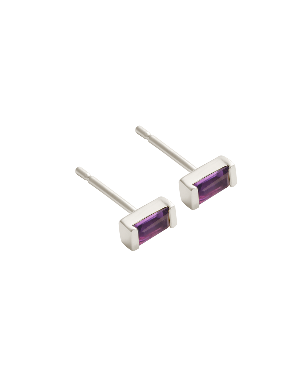 BAGUETTE BIRTHSTONE STUDS (STERLING SILVER)