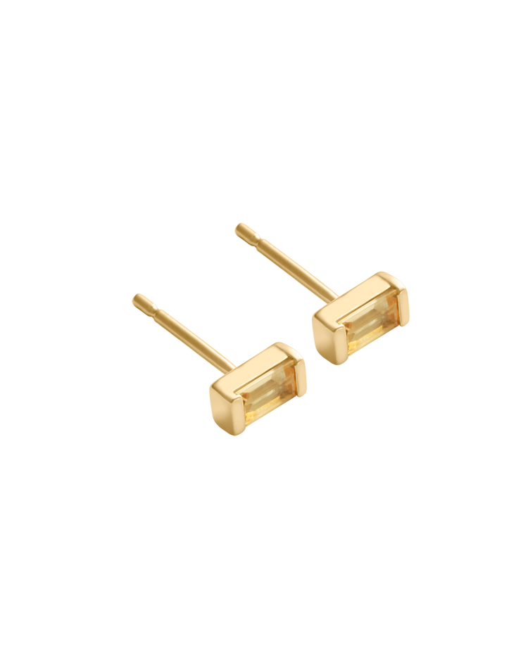 BAGUETTE BIRTHSTONE STUDS (18K GOLD PLATED)