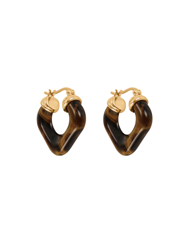 SOLAR TIGERS EYE HOOPS (18K GOLD PLATED)