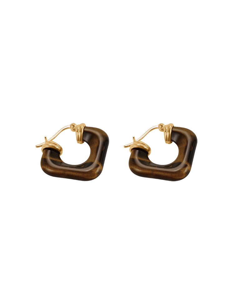 SOLAR TIGERS EYE HOOPS (18K GOLD PLATED)