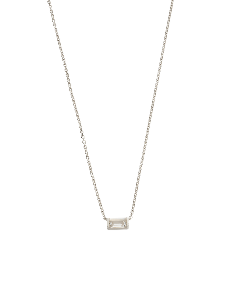 BAGUETTE BIRTHSTONE NECKLACE (STERLING SILVER) APRIL