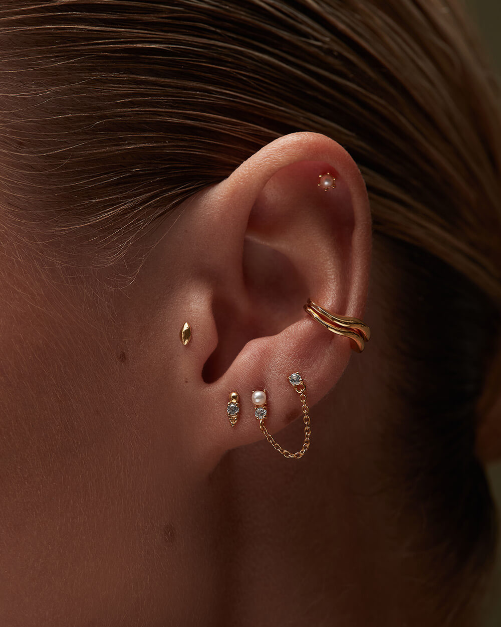 PEARL TOPAZ DOUBLE EARRINGS (18K GOLD PLATED) IMAGE 3