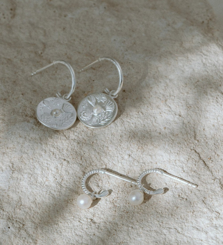 TINY PEARL HOOPS (STERLING SILVER)