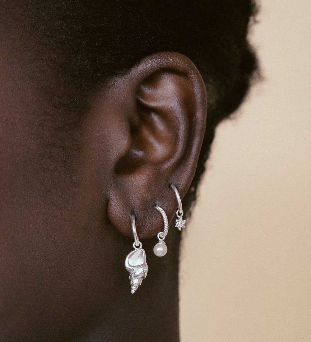 TINY PEARL HOOPS (STERLING SILVER) IMAGE 2