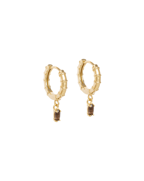 DECO SMOKEY QUARTZ HOOPS (18K GOLD PLATED) IMAGE 1