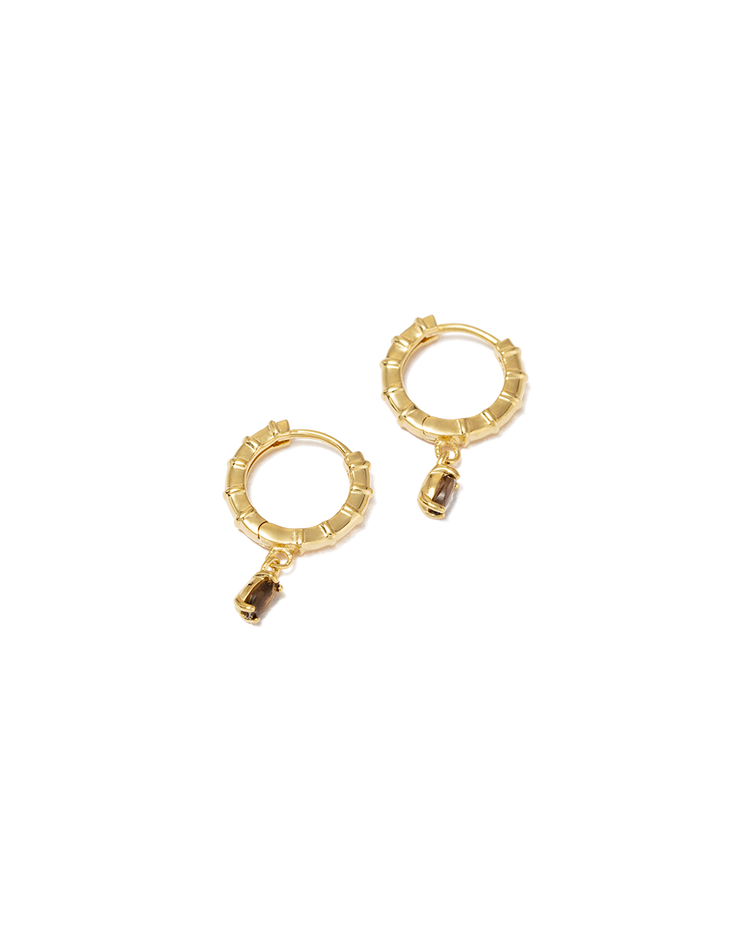 DECO SMOKEY QUARTZ HOOPS (18K GOLD PLATED)