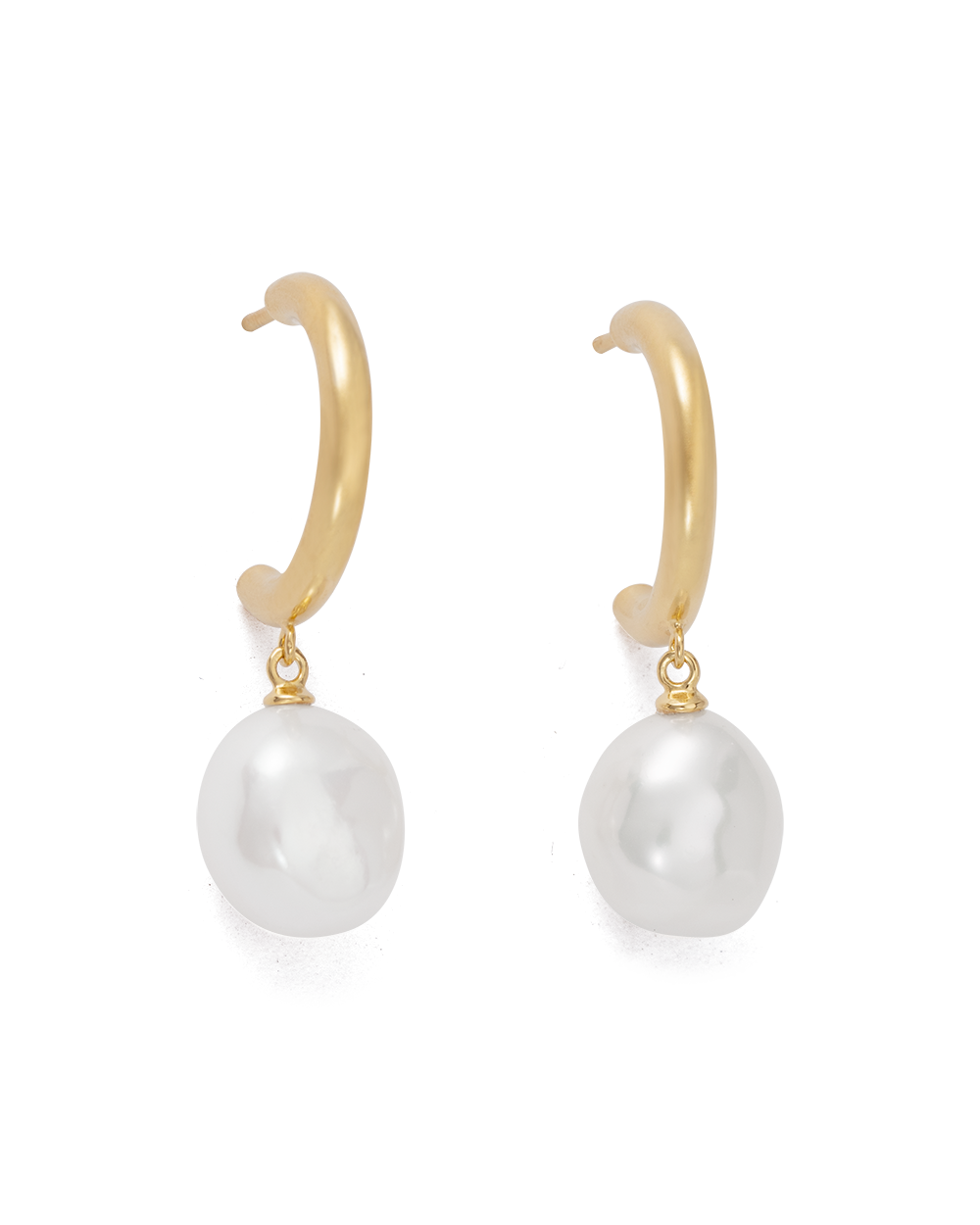 PEARL DROP HOOPS (18K GOLD PLATED) IMAGE 1