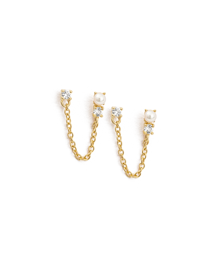PEARL TOPAZ DOUBLE EARRINGS (18K GOLD PLATED)