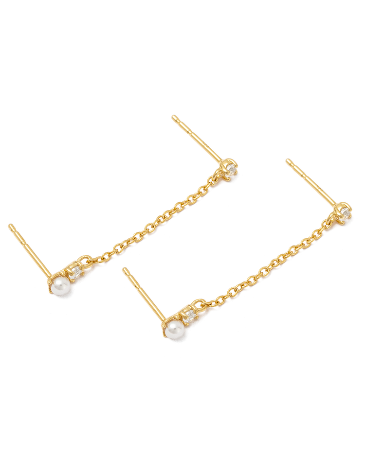 PEARL TOPAZ DOUBLE EARRINGS (18K GOLD PLATED)