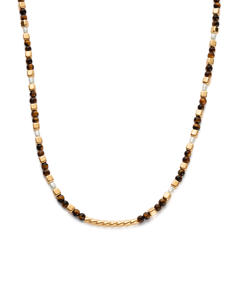 TIGERS EYE BEADED NECKLACE (18K GOLD PLATED) IMAGE 1
