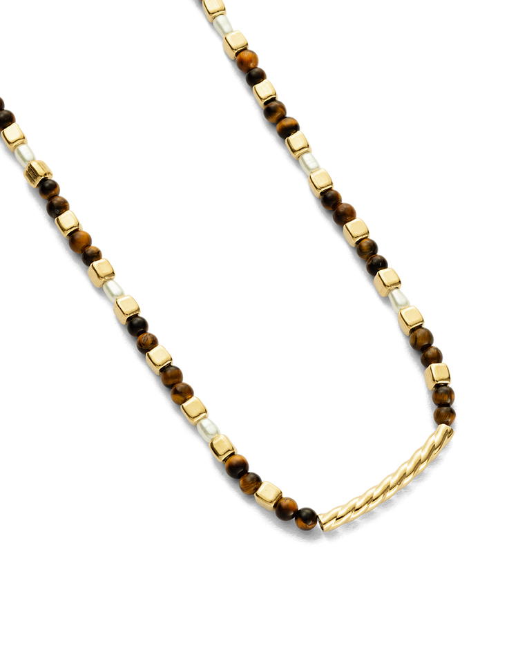 TIGERS EYE BEADED NECKLACE (18K GOLD PLATED)