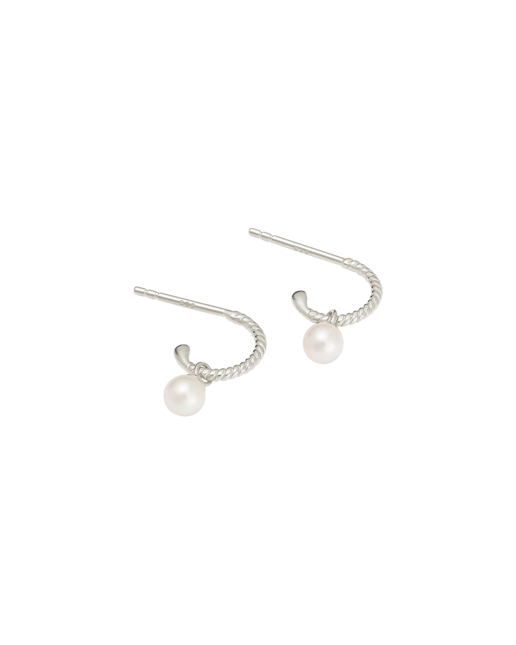 TINY PEARL HOOPS (STERLING SILVER)