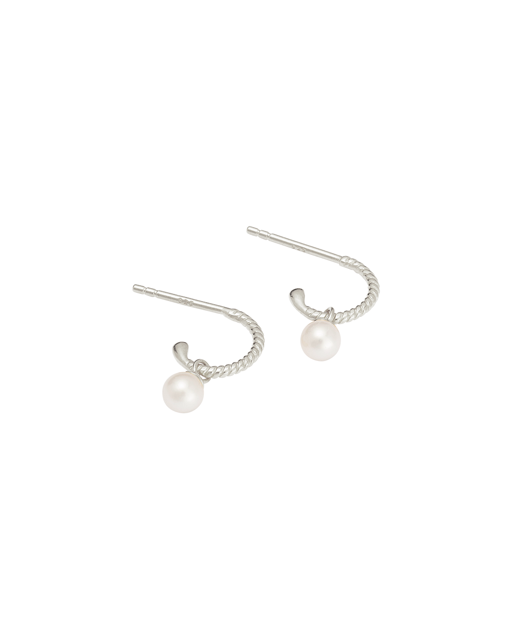 TINY PEARL HOOPS (STERLING SILVER) IMAGE 4